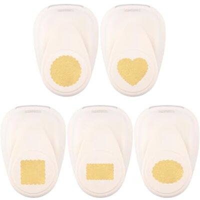 Creative Labs Punch Set 5 pcs-Scalloped Basic Shapes-Ø 1", 0.87 x 0.9, 0.75 x 0.75, 0.55 x 0.87 and 0.7 x 1-for Paper Crafting, Card Making and Scrapbooking, White-Gold, Various Creative Labs Punch Set 5 pcs-Scalloped Basic Shapes-Ø 1", 0.87 x 0.9, 0.75 x 0.75, 0.55 x 0.87 and 0.7 x 1-for Paper Crafting, Card Making and Scrapbooking, White-Gold, Various