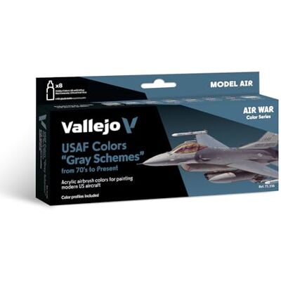 Vallejo Model Color Set, USAF Grey Schemes, 16 Matte Acrylic Paints, 18 ml Bottles, Ideal for Airbrush and Model Painting Vallejo Model Color Set, USAF Grey Schemes, 16 Matte Acrylic Paints, 18 ml Bottles, Ideal for Airbrush and Model Painting