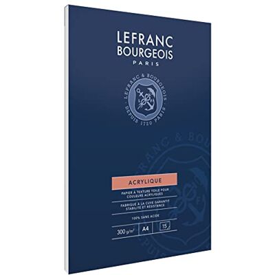 Lefranc Bourgeois Lefranc & Bourgeois 300687 Acrylic Paper Pad with Canvas Texture Paper for Acrylic Paints, 300 g/m², 100% Acid Free, Age-Resistant, 15 Sheets, A4 Lefranc Bourgeois Lefranc & Bourgeois 300687 Acrylic Paper Pad with Canvas Texture Paper for Acrylic Paints, 300 g/m², 100% Acid Free, Age-Resistant, 15 Sheets, A4