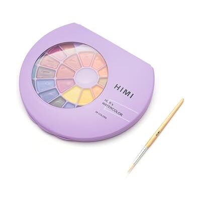 HIMI Semi-Moist Watercolour Set, 38 Colours in Pans, Brush, Purple Case Edition, Softer than Dry, Wake up with Splash of Water, Easy to Mix, Paint Brush, Art Set Supplies, Gift, Beginner HIMI Semi-Moist Watercolour Set, 38 Colours in Pans, Brush, Purple Case Edition, Softer than Dry, Wake up with Splash of Water, Easy to Mix, Paint Brush, Art Set Supplies, Gift, Beginner