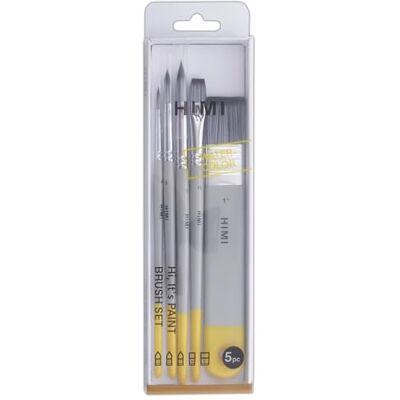 HIMI Watercolour Brush Set of 5, Includes 3 Round Brushes, 1 Flat & Wide Flat Brush, Grey, Beginner, Paint Art Brushes, Acrylic, Gouache Painting, Soft Blend, Bold Strokes, Fine Details, Synthetic HIMI Watercolour Brush Set of 5, Includes 3 Round Brushes, 1 Flat & Wide Flat Brush, Grey, Beginner, Paint Art Brushes, Acrylic, Gouache Painting, Soft Blend, Bold Strokes, Fine Details, Synthetic