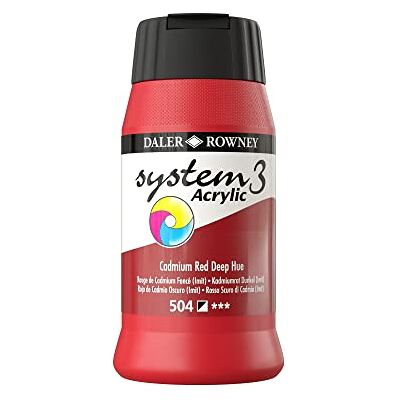 Daler Rowney Daler-Rowney System3 Acrylic Paint, Plastic Pot, 16.91oz 500 ml, Cadmium Red Deep Hue Daler Rowney Daler-Rowney System3 Acrylic Paint, Plastic Pot, 16.91oz 500 ml, Cadmium Red Deep Hue