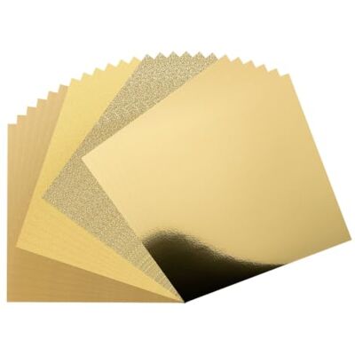 Creative Labs Cardstock 12x12 Gold 24pcs 4 Types Glitter & Mirror 250 gsm, Paper crafts, Coloured card making supplies, Scrapbooking Creative Labs Cardstock 12x12 Gold 24pcs 4 Types Glitter & Mirror 250 gsm, Paper crafts, Coloured card making supplies, Scrapbooking