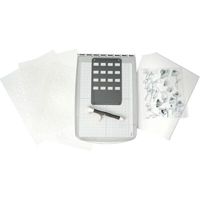 Sizzix Stencil & Stamp Tool Starter Kit Including Stencil & Stamp Tool, Clear Rubber Stamps, Layered Stencils, Cardstock & Blending Tool Sizzix Stencil & Stamp Tool Starter Kit Including Stencil & Stamp Tool, Clear Rubber Stamps, Layered Stencils, Cardstock & Blending Tool