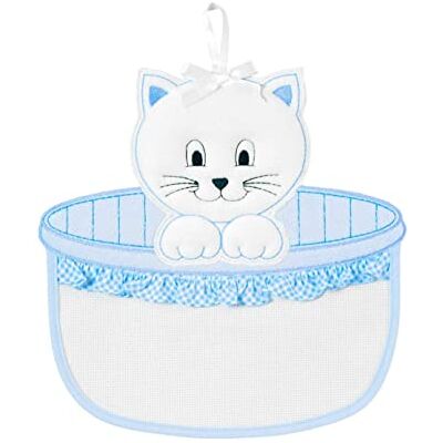 FILET Kitten Birth Ribbon Aida Canvas Basket for Embroidery, Ideal for Hanging to Announce The Birth of a Boy, 100% Made in Italy, White and Blue FILET Kitten Birth Ribbon Aida Canvas Basket for Embroidery, Ideal for Hanging to Announce The Birth of a Boy, 100% Made in Italy, White and Blue