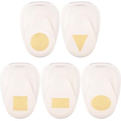 Creative Labs Punch Set 5 pcs-Basic Shapes-Ø 1", 0.79 x 0.75, 0.7 x 0.7, 0.9 x 1 and 0.7 x 1-for Paper Crafting, Card Making and Scrapbooking, White-Gold, Various Creative Labs Punch Set 5 pcs-Basic Shapes-Ø 1", 0.79 x 0.75, 0.7 x 0.7, 0.9 x 1 and 0.7 x 1-for Paper Crafting, Card Making and Scrapbooking, White-Gold, Various