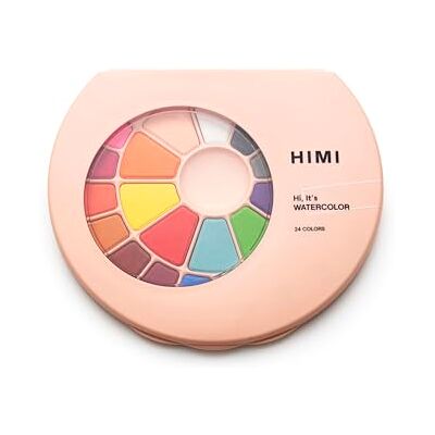 HIMI Solid Watercolour Set 24 Colours in Pans, Brush, Pink Case, Opens Like Makeup Palette, School Art, Teen Sketching, Bold Experiments, Watercolor Supplies Kit, Portable, Beginner Hobby, Gift HIMI Solid Watercolour Set 24 Colours in Pans, Brush, Pink Case, Opens Like Makeup Palette, School Art, Teen Sketching, Bold Experiments, Watercolor Supplies Kit, Portable, Beginner Hobby, Gift
