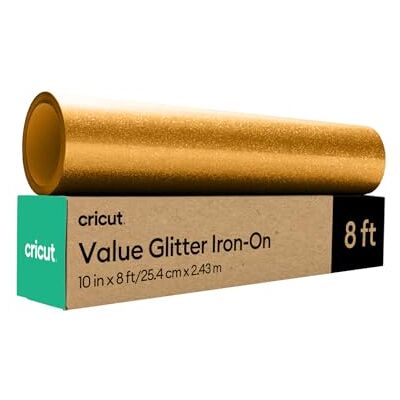 Cricut HTV Glitter Heat Transfer Vinyl 2.4 m Gold Sparkle Iron-On HTV Vinyl for Fabric, Perfect for Custom T-Shirts & DIY Clothing Cricut HTV Glitter Heat Transfer Vinyl 2.4 m Gold Sparkle Iron-On HTV Vinyl for Fabric, Perfect for Custom T-Shirts & DIY Clothing