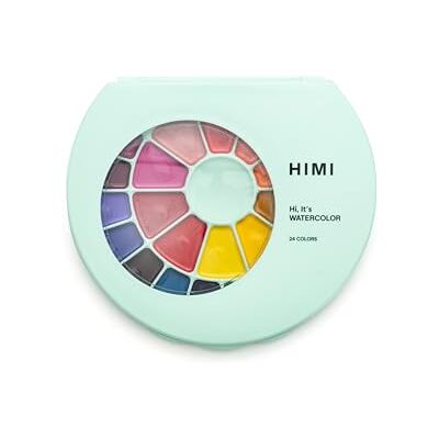 HIMI Semi-Moist Watercolour Set, 24 Colours in Pans, Brush, Green Case Edition, Softer than Dry, Wake up with Splash of Water, Easy to Mix, Paint Brush, Art Set Supplies, Gift, Beginner HIMI Semi-Moist Watercolour Set, 24 Colours in Pans, Brush, Green Case Edition, Softer than Dry, Wake up with Splash of Water, Easy to Mix, Paint Brush, Art Set Supplies, Gift, Beginner