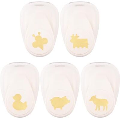 Creative Labs Punch Set 5 pcs-Farm Animals of 1 x 0.8-for Paper Crafting, Card Making and Scrapbooking, White-Gold Creative Labs Punch Set 5 pcs-Farm Animals of 1 x 0.8-for Paper Crafting, Card Making and Scrapbooking, White-Gold