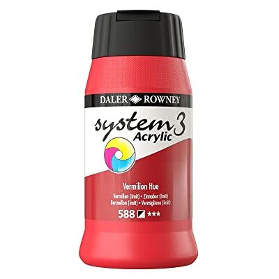 Daler Rowney Daler-Rowney System3 Acrylic Paint, Plastic Pot, 16.91oz 500 ml, Vermilion Hue Daler Rowney Daler-Rowney System3 Acrylic Paint, Plastic Pot, 16.91oz 500 ml, Vermilion Hue