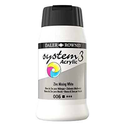 Daler Rowney Daler-Rowney System3 Acrylic Paint, Plastic Pot, 16.91oz 500 ml, Zinc Mixing White Daler Rowney Daler-Rowney System3 Acrylic Paint, Plastic Pot, 16.91oz 500 ml, Zinc Mixing White
