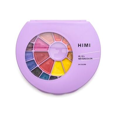 HIMI Semi-Moist Watercolour Set, 24 Colours in Pans, Brush, Purple Case Edition, Softer Than Dry, Wake Up with Splash of Water, Easy to Mix, Paint Brush, Art Set Supplies, Gift, Beginner HIMI Semi-Moist Watercolour Set, 24 Colours in Pans, Brush, Purple Case Edition, Softer Than Dry, Wake Up with Splash of Water, Easy to Mix, Paint Brush, Art Set Supplies, Gift, Beginner