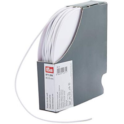 Prym 971200 Elastic Cord, 2.5 mm, 50 m, White, 60% ED 40% PES, Diameter Prym 971200 Elastic Cord, 2.5 mm, 50 m, White, 60% ED 40% PES, Diameter