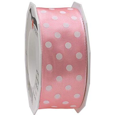 PRÄSENT Polka Dots Wired & Printed Ribbon Light Pink-White 40 mm Width, 20 m Length PRÄSENT Polka Dots Wired & Printed Ribbon Light Pink-White 40 mm Width, 20 m Length