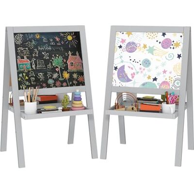 AIYAPLAY Children's Easel Painting Double Sided with Whiteboard and Chalkboard, Storage Shelves Included, 18-48 Months, Grey AIYAPLAY Children's Easel Painting Double Sided with Whiteboard and Chalkboard, Storage Shelves Included, 18-48 Months, Grey