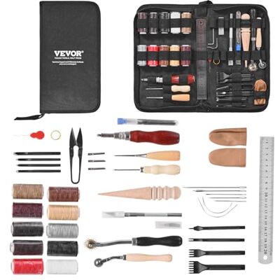 VEVOR Leather Working Tools Kit, 38 PCS Leather Craft Tools with Portable Canvas Storage Bag, Engraving Punching Sewing Stamping Cutting Tools, Ideal for Beginners DIY Enthusiasts and Professionals VEVOR Leather Working Tools Kit, 38 PCS Leather Craft Tools with Portable Canvas Storage Bag, Engraving Punching Sewing Stamping Cutting Tools, Ideal for Beginners DIY Enthusiasts and Professionals