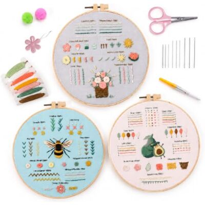 Admygo Embroidery Kit for Beginners, 3 Embroidery Stitch Practice Kits with Cotton Linen Fabric, Embroidery Hoop, Threads, Needles & English Instructions, DIY Embroidery Starter Kit for Adults & Kids Admygo Embroidery Kit for Beginners, 3 Embroidery Stitch Practice Kits with Cotton Linen Fabric, Embroidery Hoop, Threads, Needles & English Instructions, DIY Embroidery Starter Kit for Adults & Kids