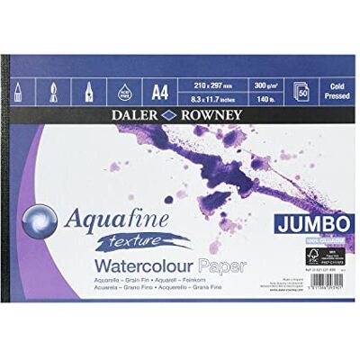 Daler Rowney Daler-Rowney Aquafine Textured Cold-Pressed Watercolour & Gouache 300gsm A4 Paper Pad, Natural White, Glued 1 Side, 50 Sheets, For Professional & Beginner Artists & Students, Acid-Free Daler Rowney Daler-Rowney Aquafine Textured Cold-Pressed Watercolour & Gouache 300gsm A4 Paper Pad, Natural White, Glued 1 Side, 50 Sheets, For Professional & Beginner Artists & Students, Acid-Free