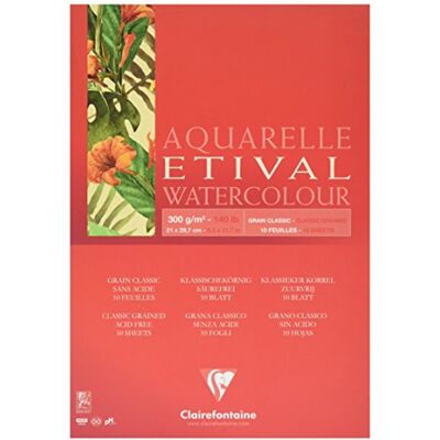 Clairefontaine Ref 96391C Etival Classic Grained Glued Watercolour Painting & Drawing Pad (10 Sheets of Paper) A4 (29.7 x 21cm) 300gsm Cellulose Art Paper Clairefontaine Ref 96391C Etival Classic Grained Glued Watercolour Painting & Drawing Pad (10 Sheets of Paper) A4 (29.7 x 21cm) 300gsm Cellulose Art Paper