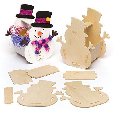 Baker Ross AR686 Snowman Wooden Gift Basket Kits Pack Of 4, For Kids Christmas Crafts And Ornaments Baker Ross AR686 Snowman Wooden Gift Basket Kits Pack Of 4, For Kids Christmas Crafts And Ornaments