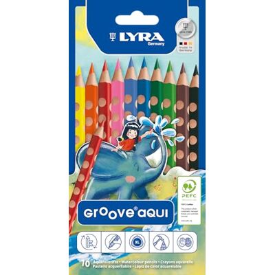 LYRA Groove Aqui, Wooden Colouring Pencils, Triangular, Ergonomic Grip Zone, 4.3 mm Lead, Cardboard Box, 10 Assorted Colours, 10 Count LYRA Groove Aqui, Wooden Colouring Pencils, Triangular, Ergonomic Grip Zone, 4.3 mm Lead, Cardboard Box, 10 Assorted Colours, 10 Count