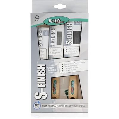 Axus Decor Immaculate S-Finish Paint Brush (Grey Color) Set of 3-1", 1.5", 2"mm For All Paints, Synthetic Bristle Filaments, Natural Bamboo Handles, Rust-Resistant Stainless Steel Axus Decor Immaculate S-Finish Paint Brush (Grey Color) Set of 3-1", 1.5", 2"mm For All Paints, Synthetic Bristle Filaments, Natural Bamboo Handles, Rust-Resistant Stainless Steel