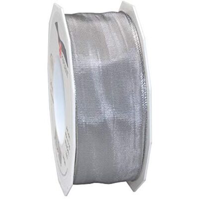 PRÄSENT Lyon Wired Taffeta Ribbon Sterling Silver 40 mm Width, 25 m Length PRÄSENT Lyon Wired Taffeta Ribbon Sterling Silver 40 mm Width, 25 m Length