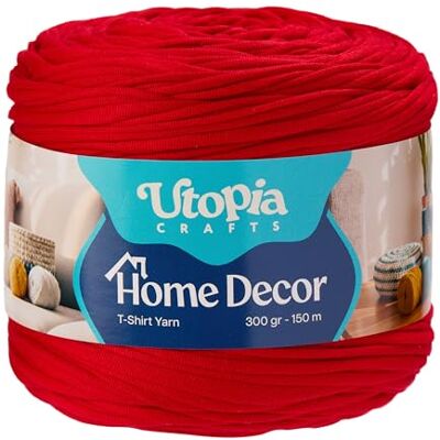 Utopia Crafts Home Decor T-Shirt Yarn for Crocheting, 300g Thick Soft Elastic Ribbon Yarn for Crochet Baskets Bags Rugs, Textile Fabric Yarn for Beginners, Home Decor, 5-7mm Hook (Bright Red) Utopia Crafts Home Decor T-Shirt Yarn for Crocheting, 300g Thick Soft Elastic Ribbon Yarn for Crochet Baskets Bags Rugs, Textile Fabric Yarn for Beginners, Home Decor, 5-7mm Hook (Bright Red)