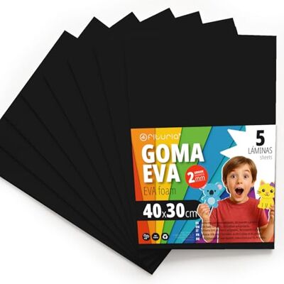 OFITURIA Eva Rubber for School and Creative Crafts, Coloured Foam Sheets for DIY Projects, Art, Children's Decoration, Scrapbooking, Craft Designs 40 x 30 cm (Black, 5 Pcs) OFITURIA Eva Rubber for School and Creative Crafts, Coloured Foam Sheets for DIY Projects, Art, Children's Decoration, Scrapbooking, Craft Designs 40 x 30 cm (Black, 5 Pcs)