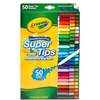 CRAYOLA SuperTips Washable Markers Assorted Colours (Pack of 50) Premium Felt Tip Pens That Can Easily Wash Off Skin & Clothing Ideal for Kids Aged 3+ CRAYOLA SuperTips Washable Markers Assorted Colours (Pack of 50) Premium Felt Tip Pens That Can Easily Wash Off Skin & Clothing Ideal for Kids Aged 3+