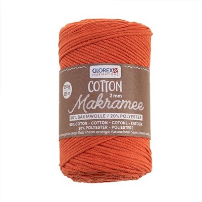 Glorex 5 1008 35 Macrame Cotton 2 mm, 250 g, Neon Orange, Length 225 m, Triple Twist Cotton Yarn, 100% Cotton, for Crocheting, Knitting, Knotting and Designing Glorex 5 1008 35 Macrame Cotton 2 mm, 250 g, Neon Orange, Length 225 m, Triple Twist Cotton Yarn, 100% Cotton, for Crocheting, Knitting, Knotting and Designing