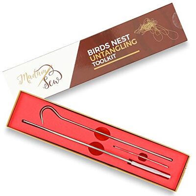 Madam Sew Birds Nest Untangling Tool Kit – Thread Hook and Stitch Releaser Set with Spare Blade Resolves Thread Bunching Under Fabric and Embroidery Hoops – Long Steel Quilting and Sewing Tools Madam Sew Birds Nest Untangling Tool Kit – Thread Hook and Stitch Releaser Set with Spare Blade Resolves Thread Bunching Under Fabric and Embroidery Hoops – Long Steel Quilting and Sewing Tools