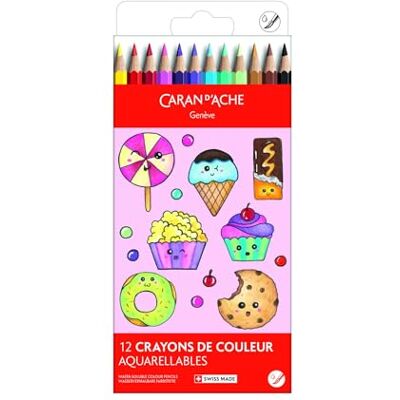 Caran d'Ache Kawaii Swisscolor Water-Soluble Colour Pencils Cardboard Box with 12 Assorted Colours, Candy World, Kids Drawing, Colouring, Art Pencil, School, Stationery Supplies, Expressing Creativity Caran d'Ache Kawaii Swisscolor Water-Soluble Colour Pencils Cardboard Box with 12 Assorted Colours, Candy World, Kids Drawing, Colouring, Art Pencil, School, Stationery Supplies, Expressing Creativity
