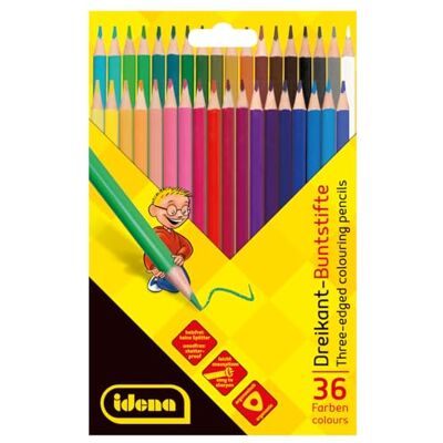 Idena 20161 Triangular Colouring Pencils for Painting, Drawing, Writing and Colouring, 36 Bright Colours in Cardboard Case, Ergonomic Triangle Shape Idena 20161 Triangular Colouring Pencils for Painting, Drawing, Writing and Colouring, 36 Bright Colours in Cardboard Case, Ergonomic Triangle Shape