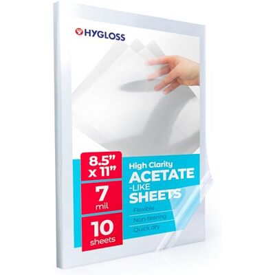Hygloss Products Acetate Sheets for Crafts, Clear Overhead Projector Film, for Arts and Craft Projects and Classrooms, Stencil Making Sheets, Not for Printers, 8.5” x 11”, 10 Pack Hygloss Products Acetate Sheets for Crafts, Clear Overhead Projector Film, for Arts and Craft Projects and Classrooms, Stencil Making Sheets, Not for Printers, 8.5” x 11”, 10 Pack