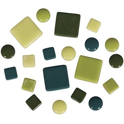 Rayher Fancy Glass Mosaic Tiles for Arts and Crafts, Set of Light and Dark Green Mosaic Pieces, Circles and Square-Shaped Tiles, 1x1cm, 2x2cm, Diameter 1.2cm, 500g, 14829000 Rayher Fancy Glass Mosaic Tiles for Arts and Crafts, Set of Light and Dark Green Mosaic Pieces, Circles and Square-Shaped Tiles, 1x1cm, 2x2cm, Diameter 1.2cm, 500g, 14829000