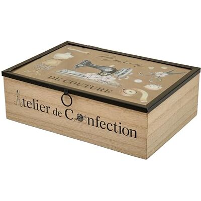 Trimits Wooden Sewing Box 25 x 14 x 8cm Sewing Kit Box Craft and Jewellery Organiser with Clear Acrylic Lid and Parisian Atelier Design Trimits Wooden Sewing Box 25 x 14 x 8cm Sewing Kit Box Craft and Jewellery Organiser with Clear Acrylic Lid and Parisian Atelier Design