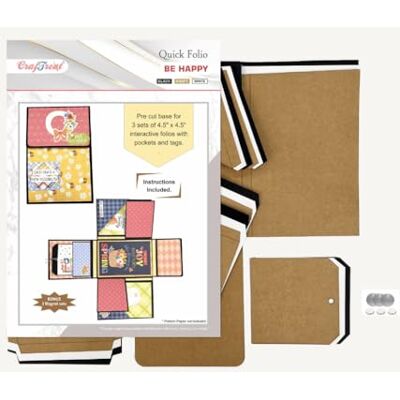 CrafTreat Scrapbook Blank Quick Folio Be Happy Black Kraft and White DIY Mini Album Kit for Photos, Journals, and Handmade Memory Book CrafTreat Scrapbook Blank Quick Folio Be Happy Black Kraft and White DIY Mini Album Kit for Photos, Journals, and Handmade Memory Book