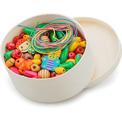 Woet ® Wooden Lacing Beads Set, 230 Beads & 4 Cords Wooden Threading Toy, 230 Colourful Beads, 4 Lacing Cords, Beads Lacing Toy, Fine Motor Skills, Educational Toy, Age 3 Years+ Woet ® Wooden Lacing Beads Set, 230 Beads & 4 Cords Wooden Threading Toy, 230 Colourful Beads, 4 Lacing Cords, Beads Lacing Toy, Fine Motor Skills, Educational Toy, Age 3 Years+