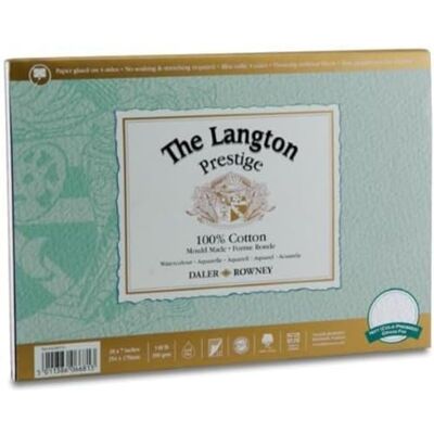 Daler Rowney Daler-Rowney The Langton Prestige Cold-Pressed 300gsm 5.8 x 4.1in Postcard Watercolour Paper Pad, Glued 1 Side, Acid-free, 12 Natural White Sheets, Ideal for Professional Artists Daler Rowney Daler-Rowney The Langton Prestige Cold-Pressed 300gsm 5.8 x 4.1in Postcard Watercolour Paper Pad, Glued 1 Side, Acid-free, 12 Natural White Sheets, Ideal for Professional Artists