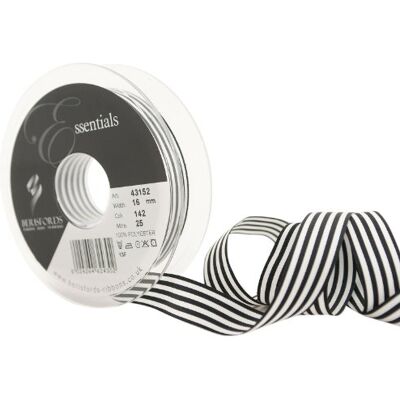 Berisfords 43152 25 m x 16 mm Crisp Stripes Ribbon, Black Berisfords 43152 25 m x 16 mm Crisp Stripes Ribbon, Black