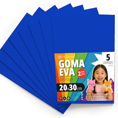 OFITURIA Eva Rubber for School and Creative Crafts, Coloured Foam Sheets for DIY Projects, Art, Children's Decoration, Scrapbooking, Craft Designs 20 x 30 cm (Blue, 5 Pcs) OFITURIA Eva Rubber for School and Creative Crafts, Coloured Foam Sheets for DIY Projects, Art, Children's Decoration, Scrapbooking, Craft Designs 20 x 30 cm (Blue, 5 Pcs)