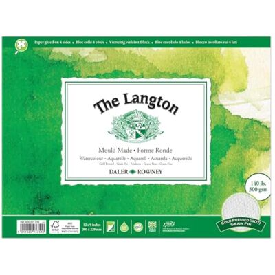 Daler Rowney Daler-Rowney The Langton Watercolour Paper, Cold Pressed, 300 gsm, 140lb, Pad, Glued 4 Sides, 12 x 9in 30.5 x 22.9 cm, Natural White, 12 Sheets Daler Rowney Daler-Rowney The Langton Watercolour Paper, Cold Pressed, 300 gsm, 140lb, Pad, Glued 4 Sides, 12 x 9in 30.5 x 22.9 cm, Natural White, 12 Sheets