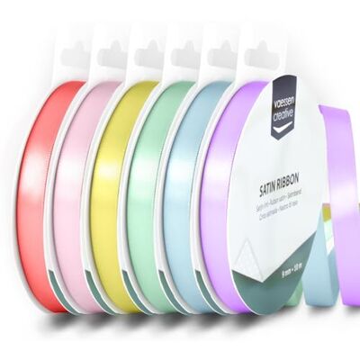 Creative Labs Satin 0.35" x 32.8 ft (9 mm x 10 m) -Double-Sided Thin Ribbons for Crafting and Gift Wrapping-Pastel Colours-6 Pieces Creative Labs Satin 0.35" x 32.8 ft (9 mm x 10 m) -Double-Sided Thin Ribbons for Crafting and Gift Wrapping-Pastel Colours-6 Pieces