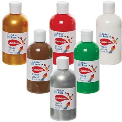 Baker Ross FN241 Christmas Ready Mix Poster Paint Pack 150ml Box of 6, Paint Value Pack of Bottles, Paint for Kids Baker Ross FN241 Christmas Ready Mix Poster Paint Pack 150ml Box of 6, Paint Value Pack of Bottles, Paint for Kids
