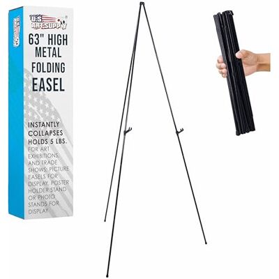 U.S. Art Supply US Art Supply Easy-Folding Easel Black Steel 63" Tall Display Easel U.S. Art Supply US Art Supply Easy-Folding Easel Black Steel 63" Tall Display Easel