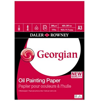 Daler Rowney Daler-Rowney Georgian Oil Paper, Linen Texture, 290 gsm, 174lb, Pad, Glued 1 Side, A3 approx. 11.7 x 16.5in 29.7 x 42 cm, White, 12 Sheets Daler Rowney Daler-Rowney Georgian Oil Paper, Linen Texture, 290 gsm, 174lb, Pad, Glued 1 Side, A3 approx. 11.7 x 16.5in 29.7 x 42 cm, White, 12 Sheets