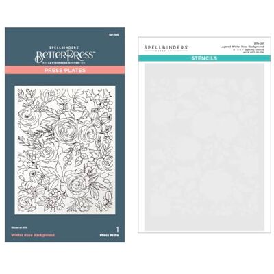 Spellbinders BD-0879 Winter Rose Background BetterPress and Stencil Bundle from the Handmade Holidays Collection Spellbinders BD-0879 Winter Rose Background BetterPress and Stencil Bundle from the Handmade Holidays Collection