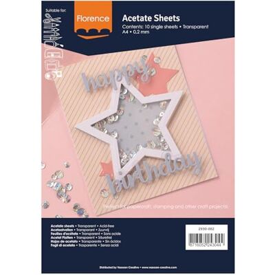 Creative Labs Florence Acetate Sheets of A4 and 0,2 mm Thickness 10 Flexible Plastic Sheet Transparent Paper for Scrapbooking, Greeting Cards, Painting and Art Journaling Creative Labs Florence Acetate Sheets of A4 and 0,2 mm Thickness 10 Flexible Plastic Sheet Transparent Paper for Scrapbooking, Greeting Cards, Painting and Art Journaling